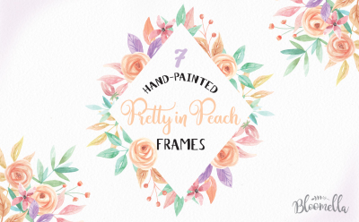 Watercolor 7 Frames Peach Flower Floral Spring Summer Wedding Clipart Borders