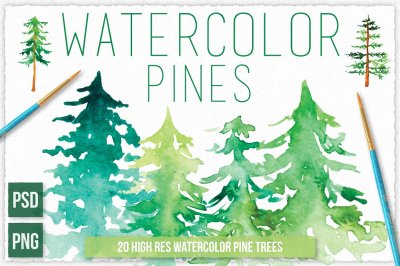 Watercolor Pine Tree Graphic Elements