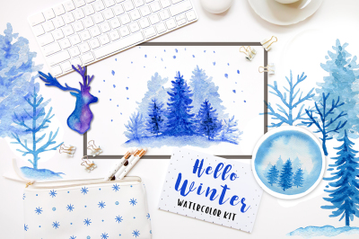 Winter watercolor design kit