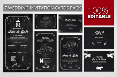 Chalk Board Wedding Invitation Cards Pack