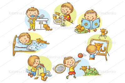 Little boy's and girl's daily activities
