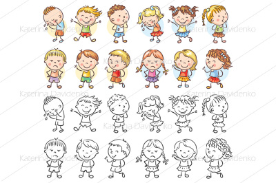 Set of different kids with various emotions