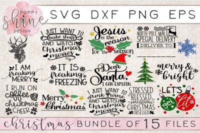 Christmas Bundle of 15 SVG PNG EPS DXF Cutting Files