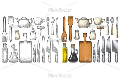 Set kitchen utensils. ector color vintage engraving 