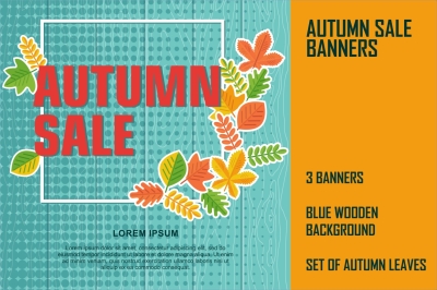 Bright halftone autumn sale banners