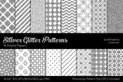 Silver Glitter Patterns Digital Papers