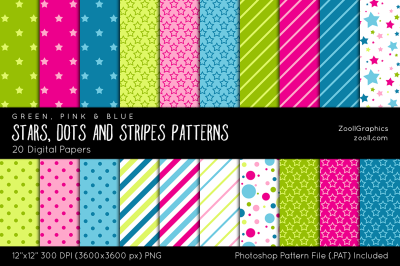 Stars, Dots And Stripes Patterns Digital Papers