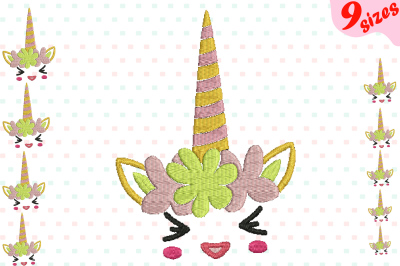 Flower Unicorn Embroidery Design Machine Instant Download Commercial Use digital file 4x4 5x7 hoop icon symbol sign Strings birthday face smile kawaii animals 131b