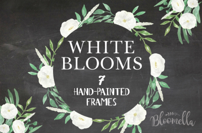 Watercolour White Blooms Floral Flower Clipart Frames 7 x Wedding Style Arrangements