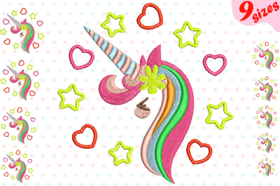 Flower Unicorn Embroidery Design Machine Instant Download Commercial Use digital file icon symbol sign cute smile face happy girl horn 133b