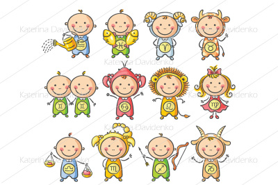 Set of zodiac signs as little babies