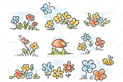 Cartoon floral design elements