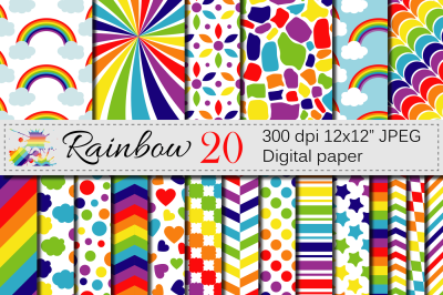Rainbow Digital Paper Pack / Multicolored Scrapbooking Papers / Rainbow backgrounds / Rainbow patterns