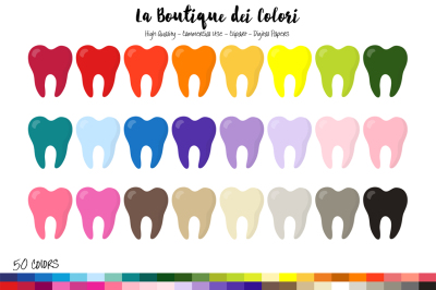 50 Rainbow Tooth Planner Clip Art