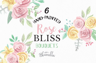 Watercolour Rose Bliss Bouquet Pink Yellow Arrangement Wedding Clipart