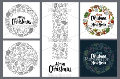 Template for greeting card. Merry Christmas lettering.