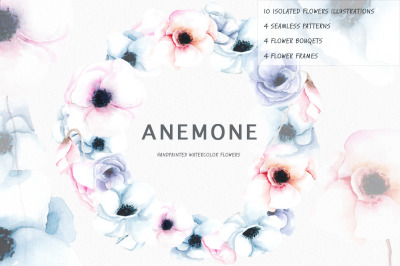 Anemone. Watercolor illustration. 
