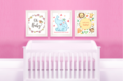 Set of 3 mockups, frame mapping, digital product - Baby Room