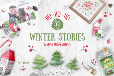 Winter stories watercolor clipart