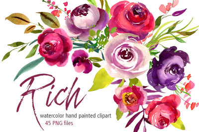Rich watercolor flowers roses PNG