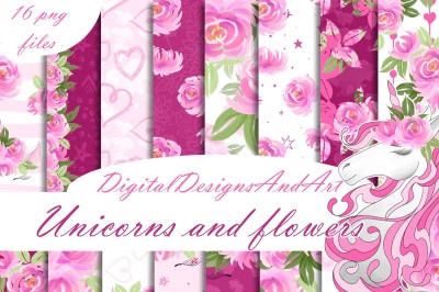 Unicorns and flowers in pink