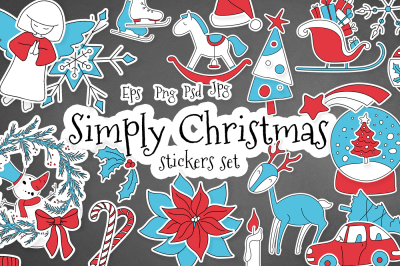 Simply Christmas vector stickers set