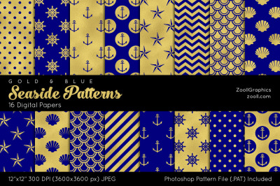 Seaside Patterns Gold And Blue Digital Papers