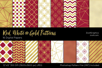 Red, White And Gold Digital Papers