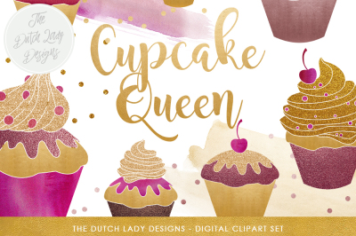 Cupcake Clipart In Glitter & Gold