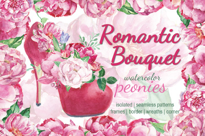 Romantic bouquet watercolor set
