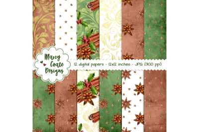 Christmas Spice Digital Papers set of 12