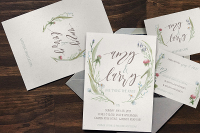 Watercolor Flower Wedding Invitation Suite
