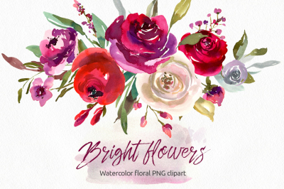 Bright watercolor flowers roses PNG