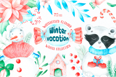 Watercolor Winter Clipart - Winter vacation