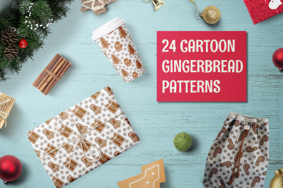 Christmas gingerbread seamless pattern set.