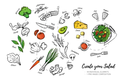 Create your salad. Illustrations