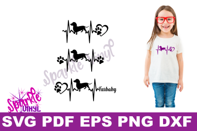 Svg bundle dachshund heartbeat dog print printable or cut file svg dxf eps pdf png files cricut silhouette gift for dog lover dachshund