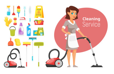 Cleaning service character and stuff