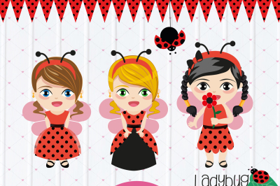 Ladybug clipart, Ladybug party, Baby Girl's Clipart Set, ladybug vector graphics, digital clip art