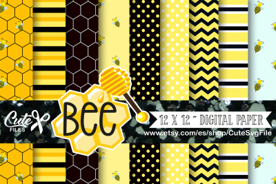 Honeybee Digital Patterns, Bee Papers, Insects, Hive, scrapbook paper, Sweet Honey Bee Clipart 