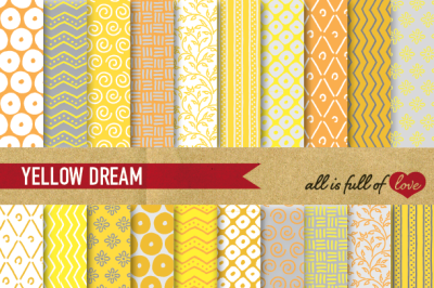 Hand drawn Yellow Grey Digital Paper Pack: Dream Collection Digital Background