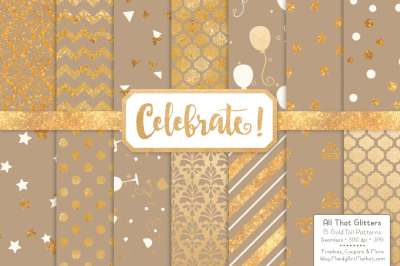 Celebrate Gold Glitter Digital Papers in Champagne