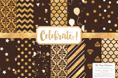 Celebrate Gold Glitter Digital Papers in Chocolate