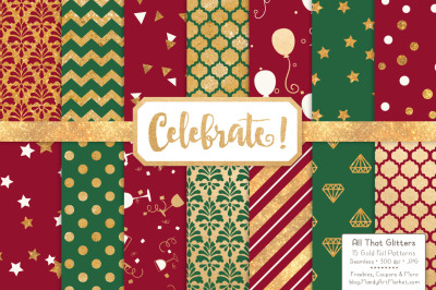 Celebrate Gold Glitter Digital Papers in Christmas