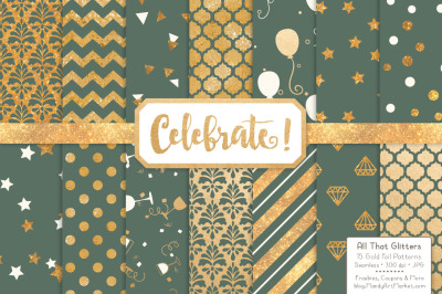Celebrate Gold Glitter Digital Papers in Hemlock