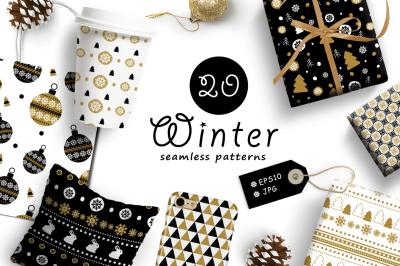 20 Winter seamless patterns.
