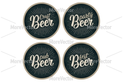 Craft Beer calligraphic lettering with rays. Advertising design for coaster.