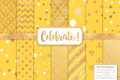 Celebrate Gold Glitter Digital Papers in Sunshine