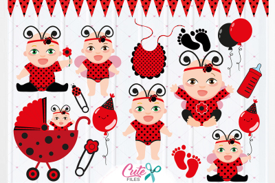 Baby Ladybug Clipart, Ladybug party, Baby Girl's Clipart Set, ladybug vector graphics, digital clipart, ladybug baby shower 