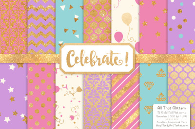 Celebrate Gold Glitter Digital Papers in Fresh